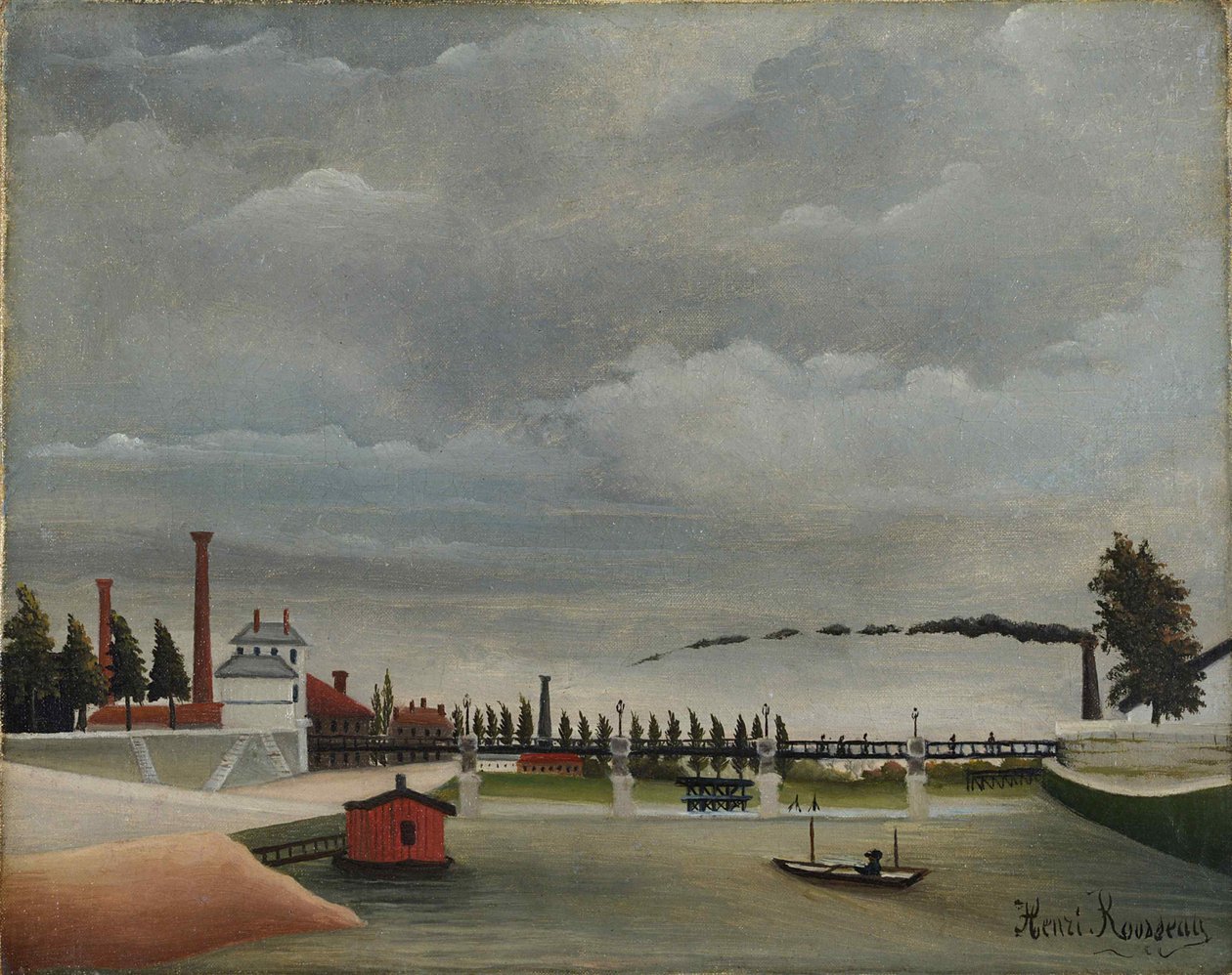 Uitzicht op de voetgangersbrug bij Passy door Henri Julien Félix Rousseau
