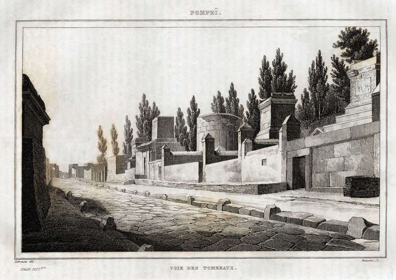 De weg van de graven, in Pompeii, gravure door Labrouste, in 