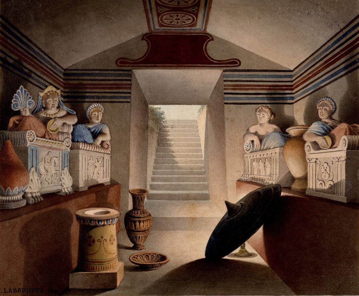 Uitzicht op een Etruskische Tombe door Henri Labrouste