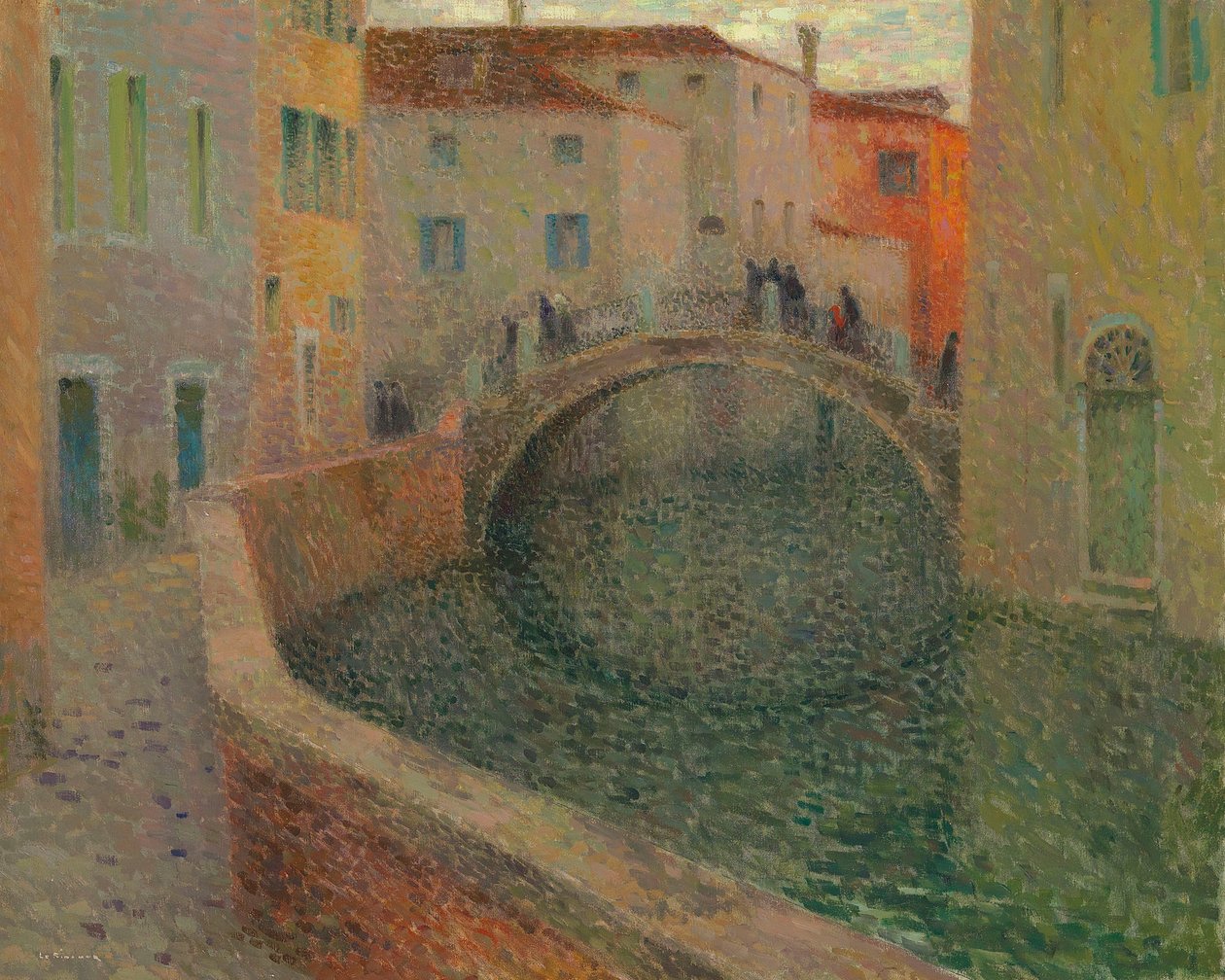 Het kleine kanaal, grijze avond, Venetië door Henri Le Sidaner