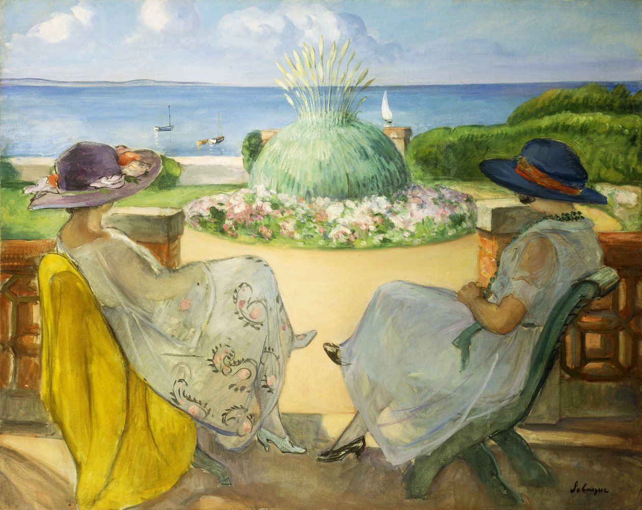 Twee jonge vrouwen op een terras aan zee, 1922 door Henri Lebasque