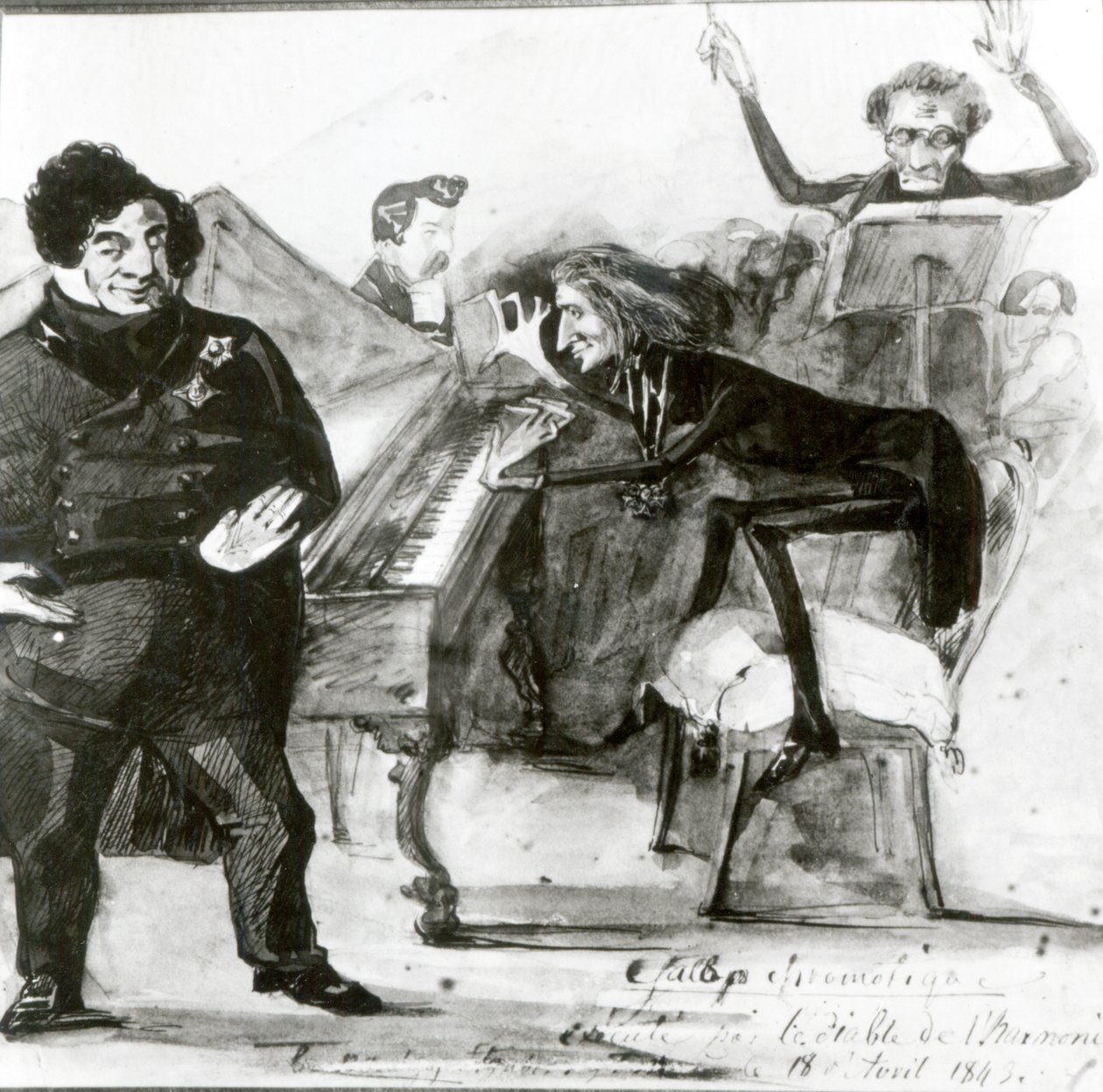 Galop Chromatique Karikatuur van Luigi Lablache, Franz Liszt (1811-86) aan de piano en Francois Habeneck door Henri Lehmann