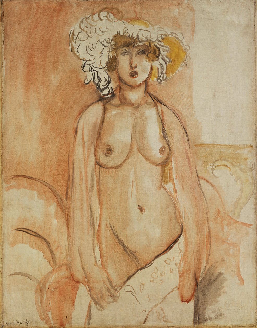 Antoinette staand, Torso gebarend, met een veren hoed, ca.1918 (olieverf op doek) door Henri Matisse
