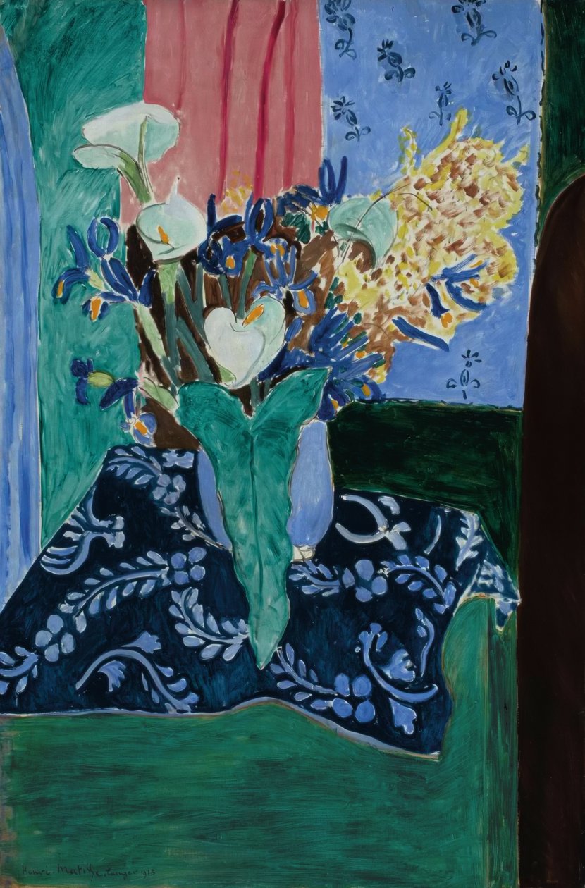 Aronskelken, irissen en mimosa