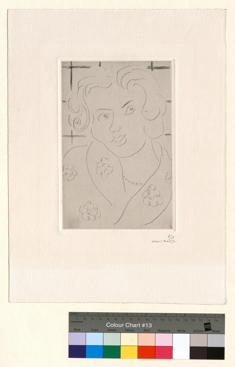 Buste, gebloemde jurk door Henri Matisse