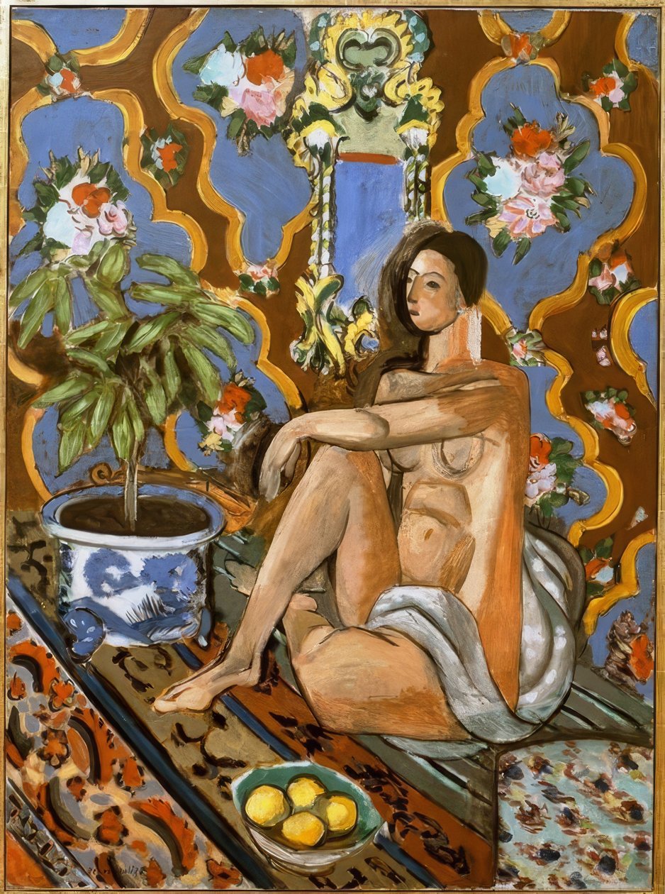 Decoratieve figuur op een decoratieve achtergrond door Henri Matisse