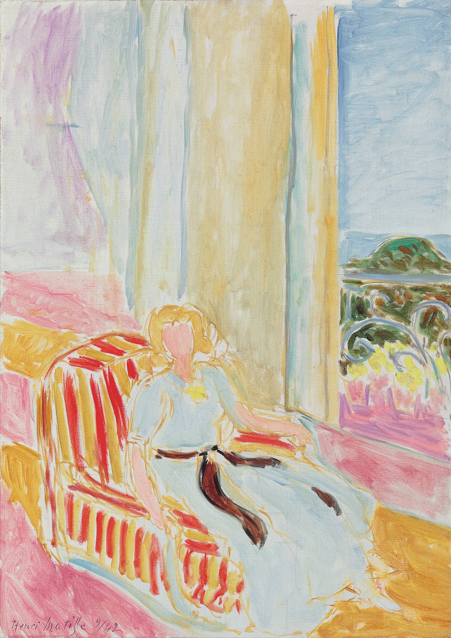 Meisje in een witte jurk, zittend bij het raam door Henri Matisse