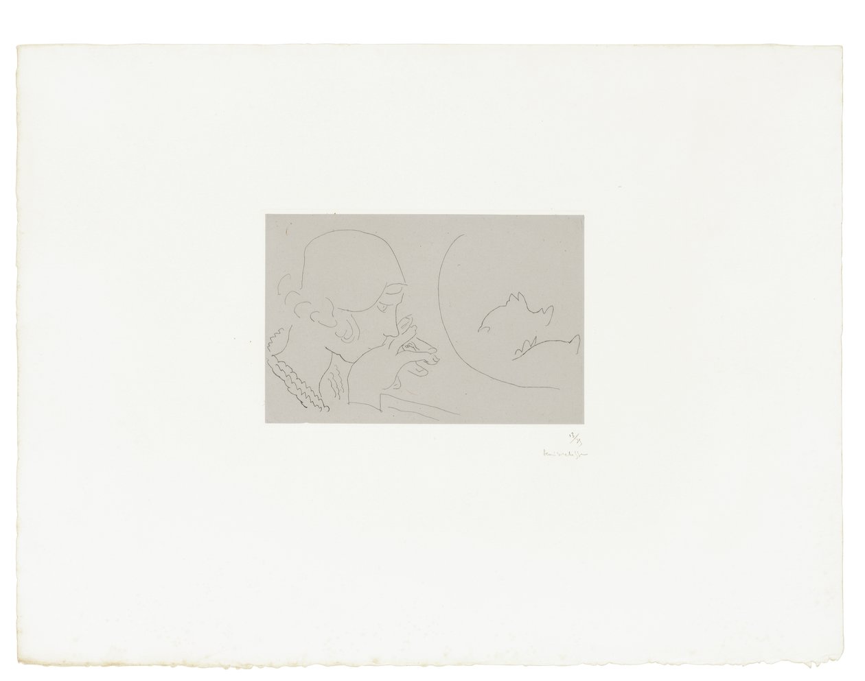 Jonge vrouw bekijkt een pot rode vis door Henri Matisse