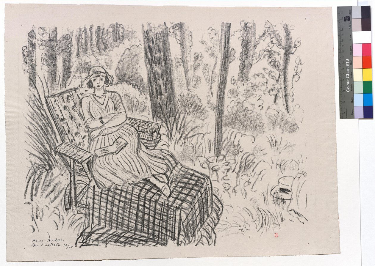 Jong meisje op een chaise longue in het struikgewas door Henri Matisse