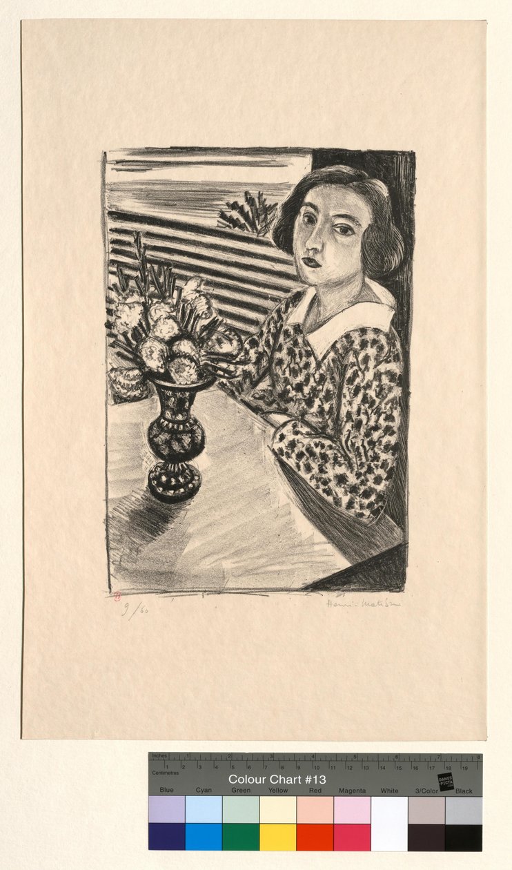 Zittend jong meisje met een boeket bloemen door Henri Matisse