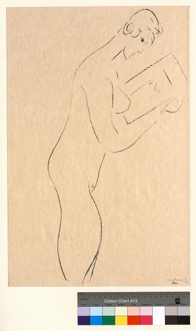 Lezen, naakt in profiel door Henri Matisse