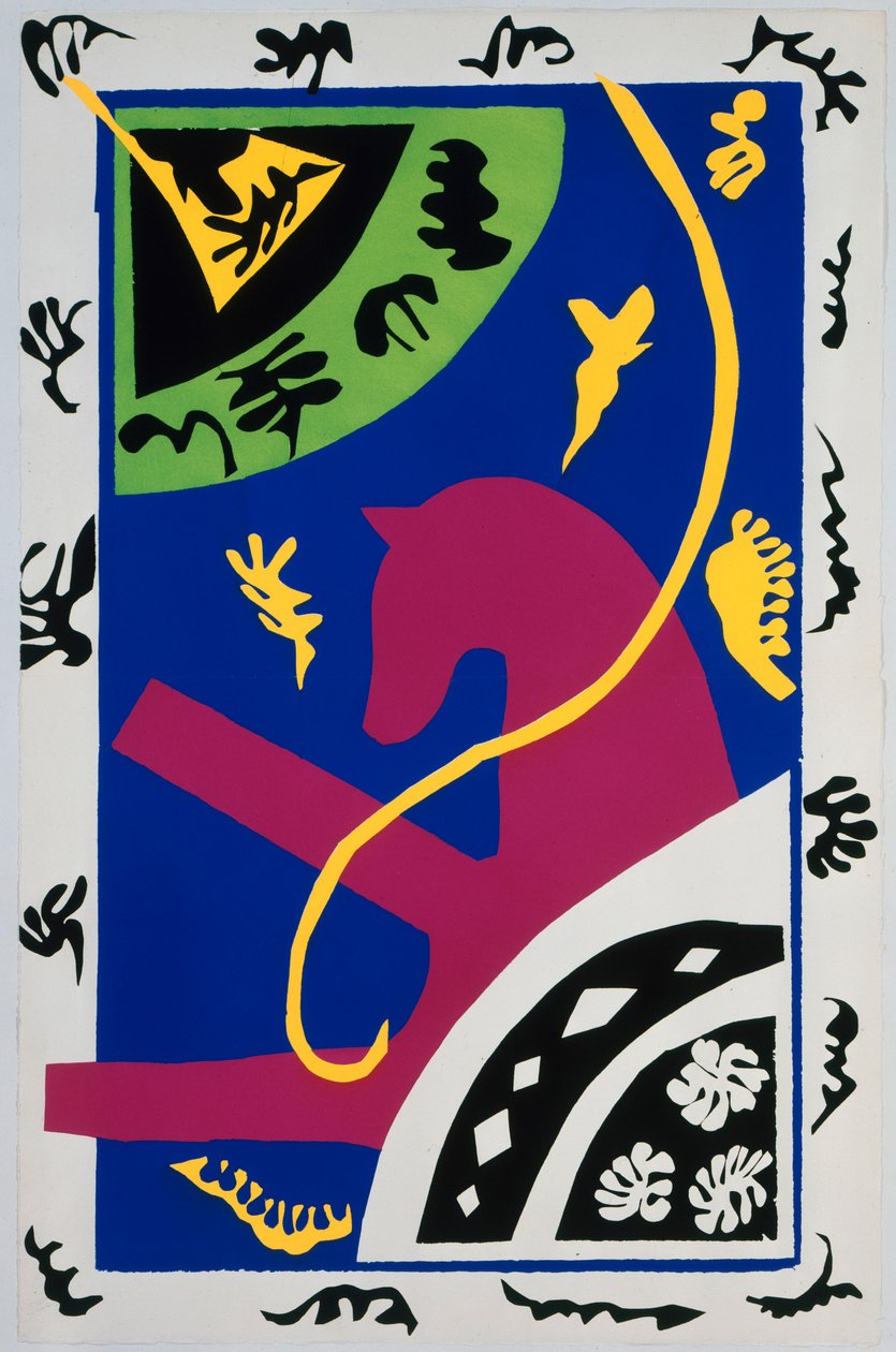 Het paard, de amazone en de clown. Uit „Jazz“. Tafel V. Blz. 34 door Henri Matisse
