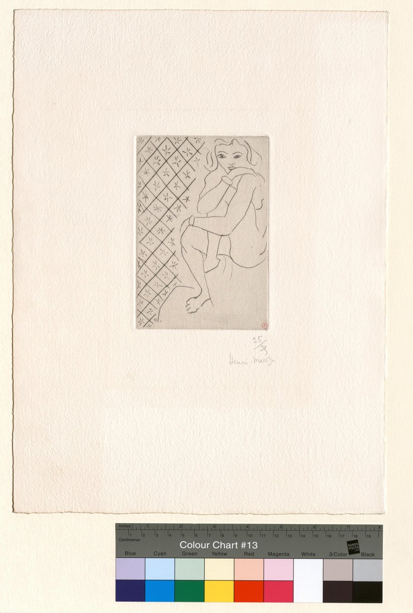 Zittend naakt, achtergrond van stervormige tegels door Henri Matisse