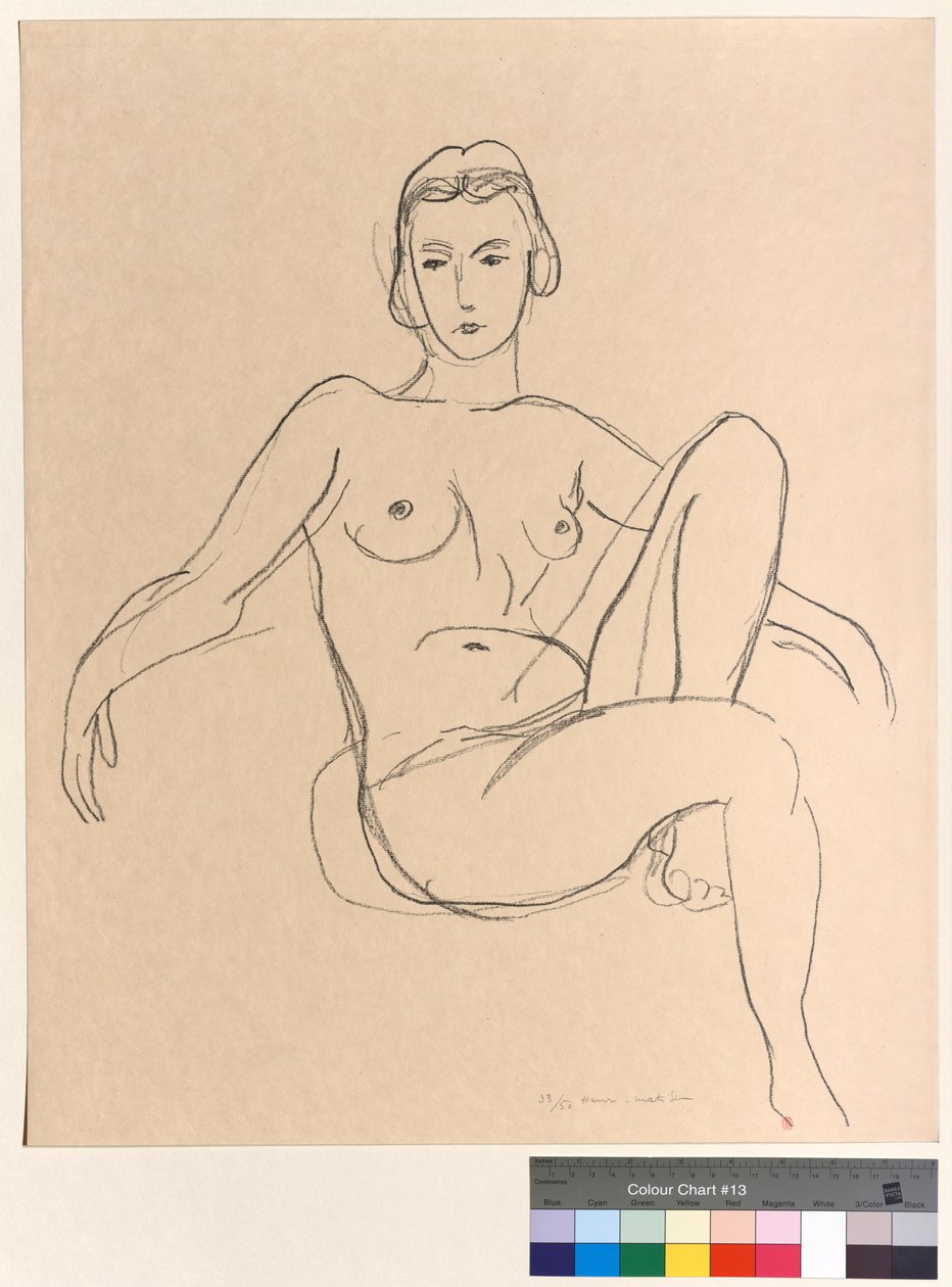 Zittend naakt met uitgestrekte armen door Henri Matisse