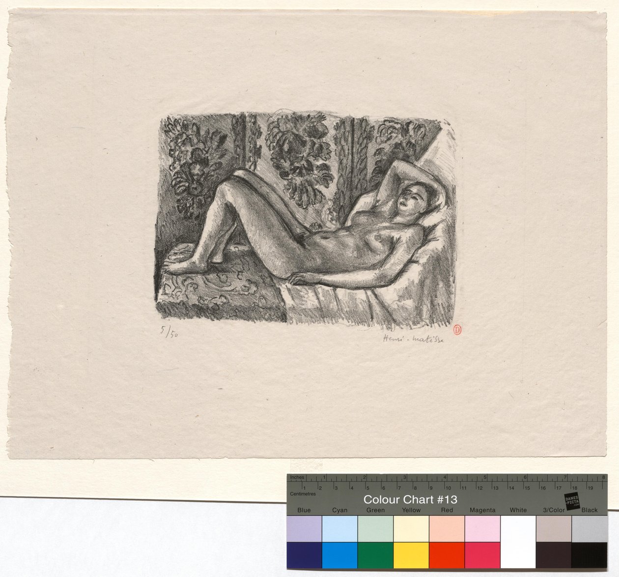 Liggend naakt met het scherm Lodewijk XIV door Henri Matisse