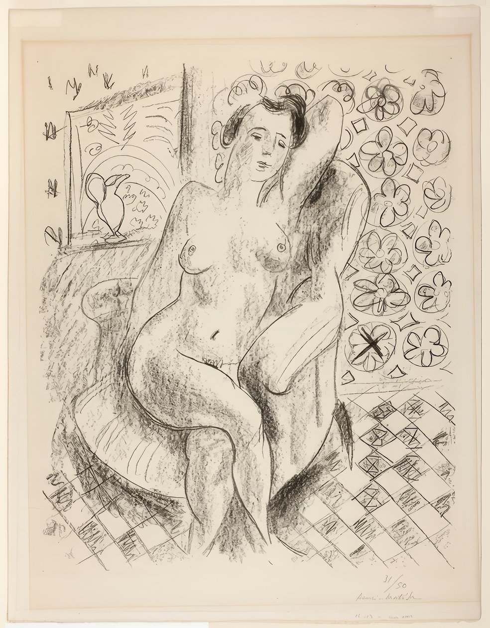 Naakt in een leunstoel, met een Mashrabiya achtergrond door Henri Matisse