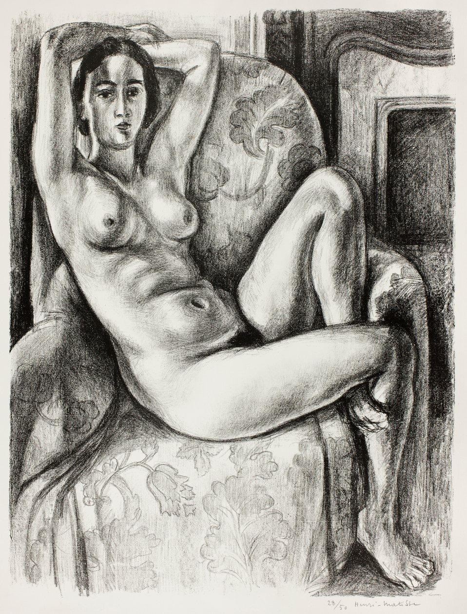 Naakt met blauw kussen naast een open haard door Henri Matisse