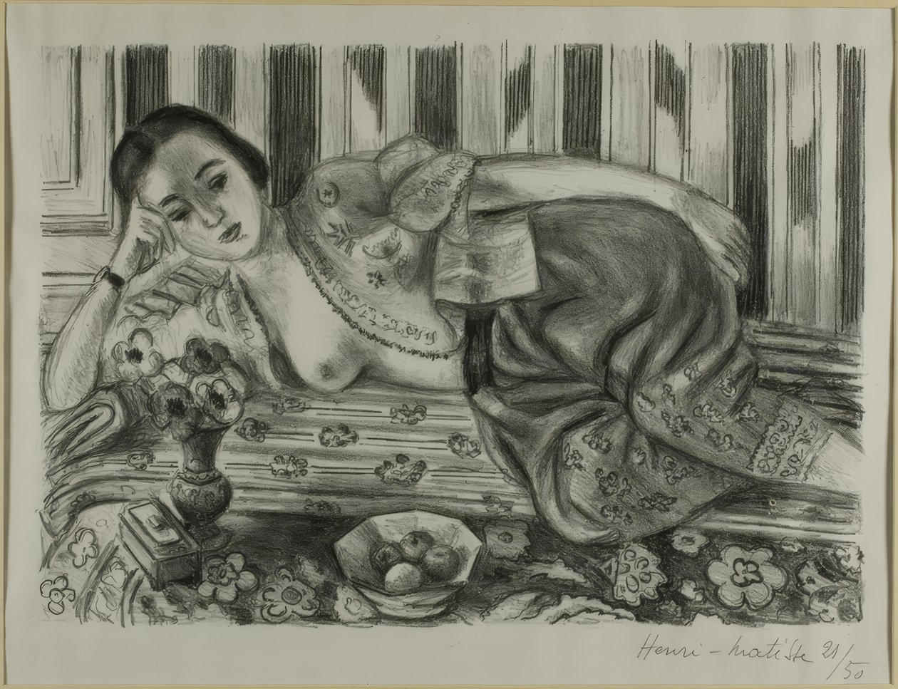 Odalisque in rood satijnen pantalon door Henri Matisse