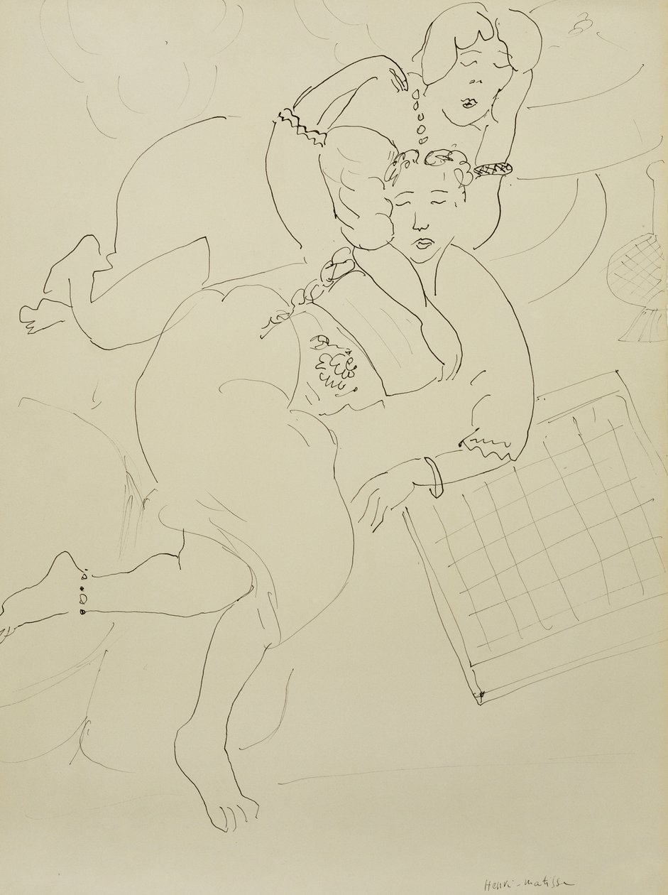 Odalisken met dambord, c.1928 (pen en zwarte inkt op papier) door Henri Matisse