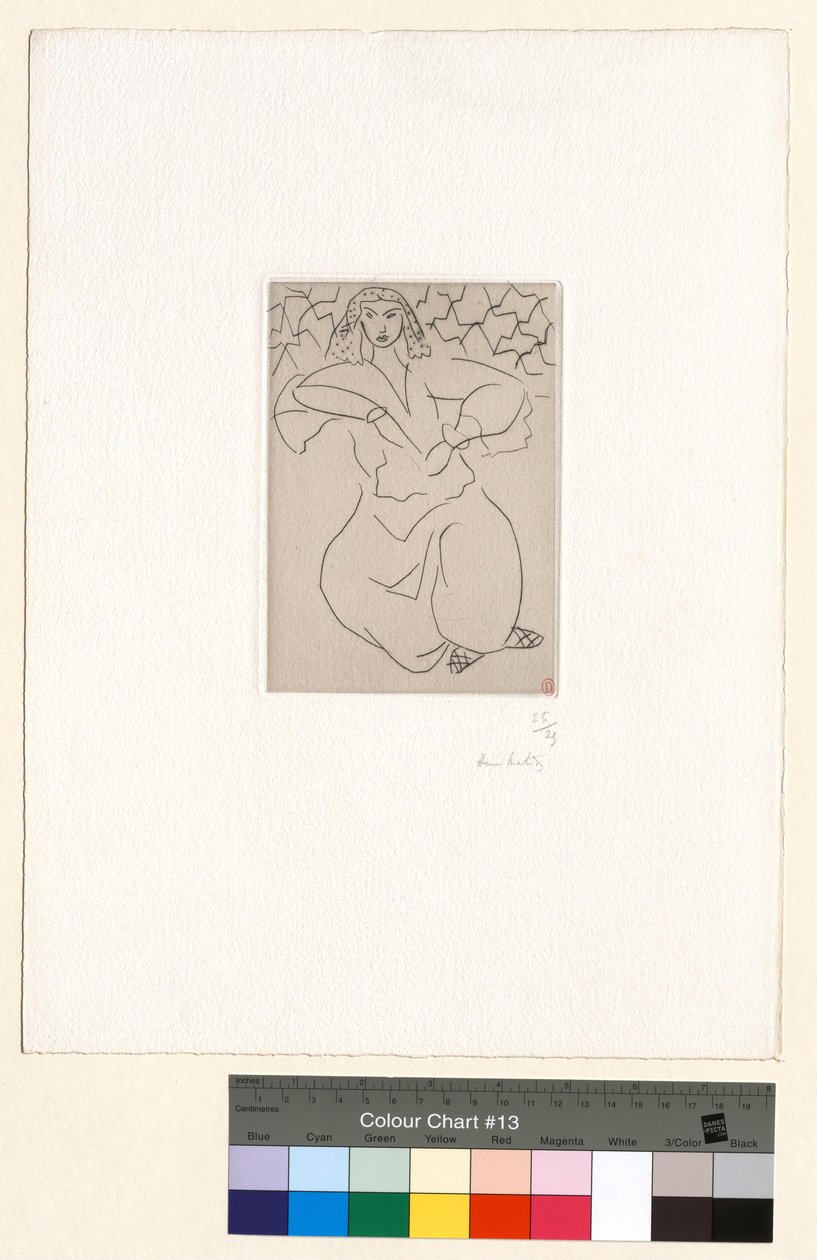 Zittende oosterse vrouw, sluier over het hoofd door Henri Matisse