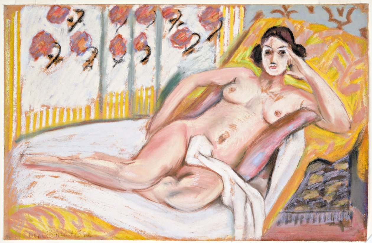 Liggend naakt (Nu Allonge) c.1925 (pastel op gevlokt papier) door Henri Matisse