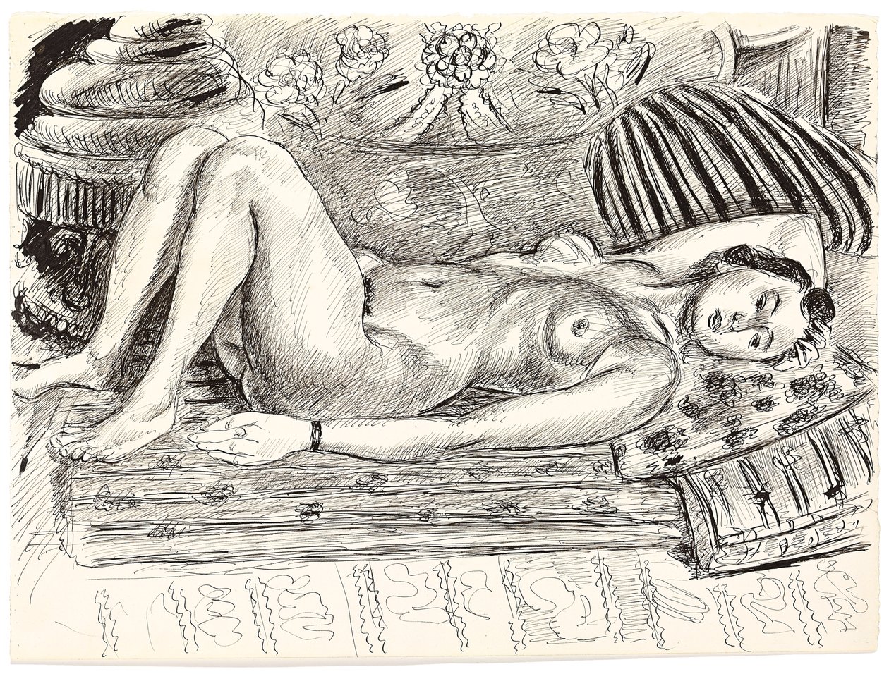 Liggend naakt op een ligstoel, ca. 1926-1927 (pen en Oost-Indische inkt op papier) door Henri Matisse