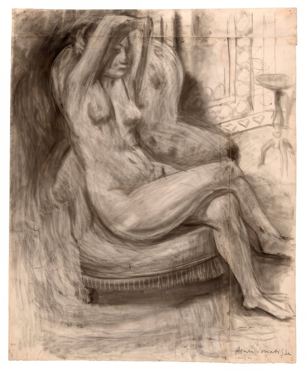 Zittend naakt met opgeheven armen door Henri Matisse