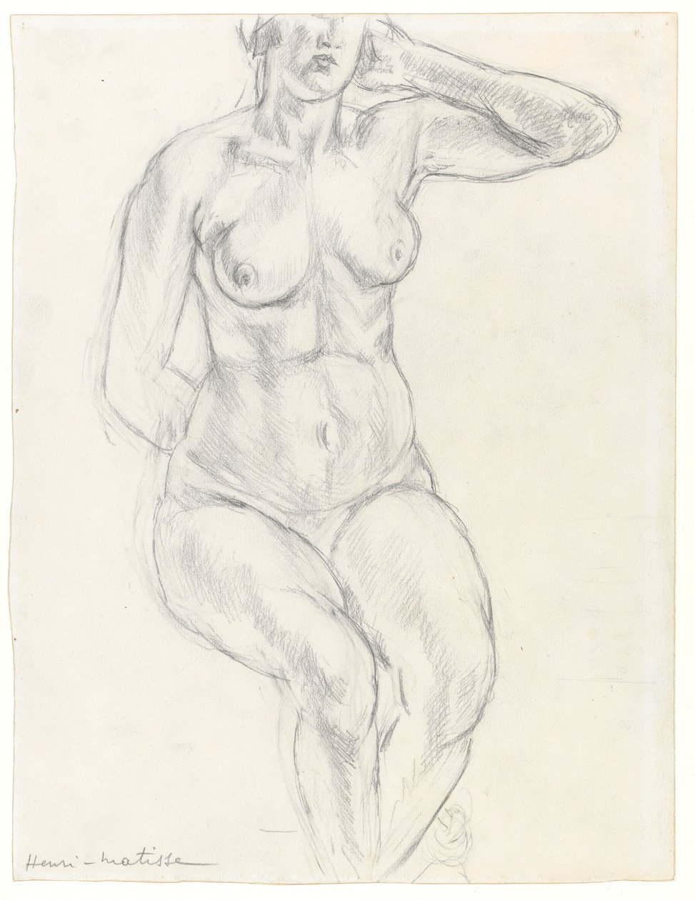 Zittend naakt, ca. 1918 (grafiet  zwart krijt op papier) door Henri Matisse