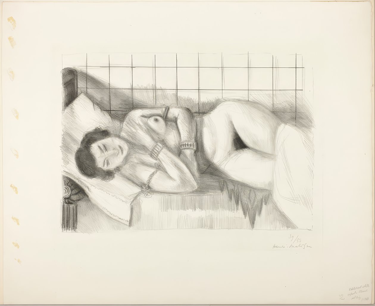 Slapend naakt, haar knieën bedekt door een sjaal door Henri Matisse