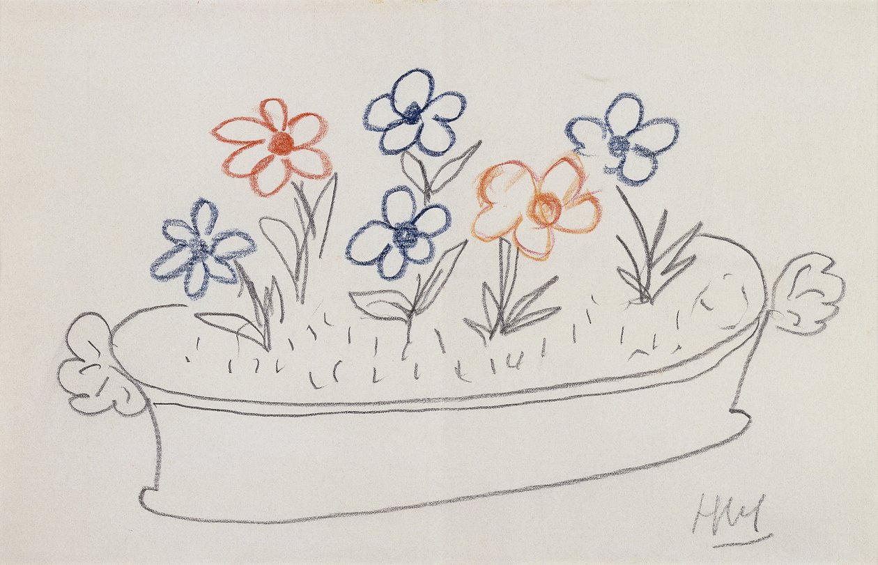 Enkele bloemen (potlood en kleurpotlood op papier) door Henri Matisse