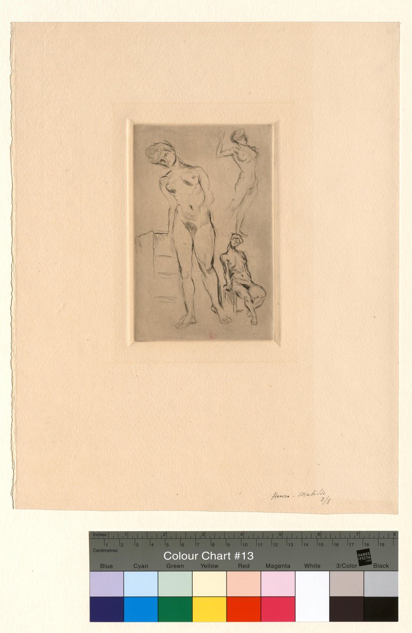 Drie naakten, waarvan één op een kruk leunt door Henri Matisse
