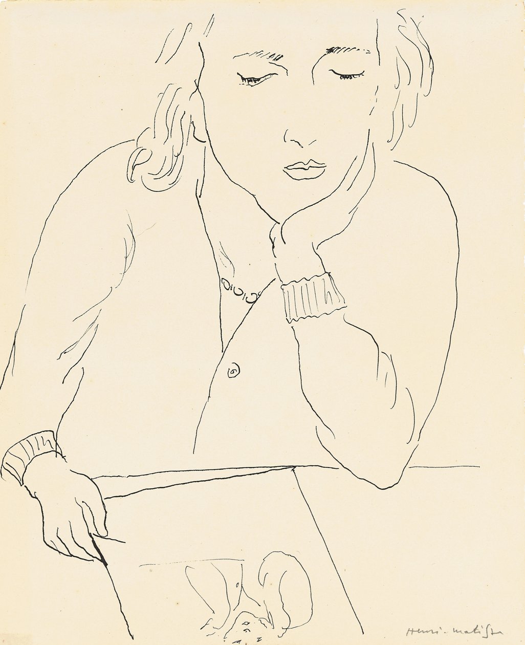 Lezende vrouw (pen en inkt op papier) door Henri Matisse