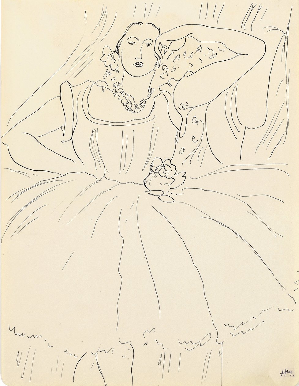 Vrouw in avondjurk (pen en inkt op papier) door Henri Matisse