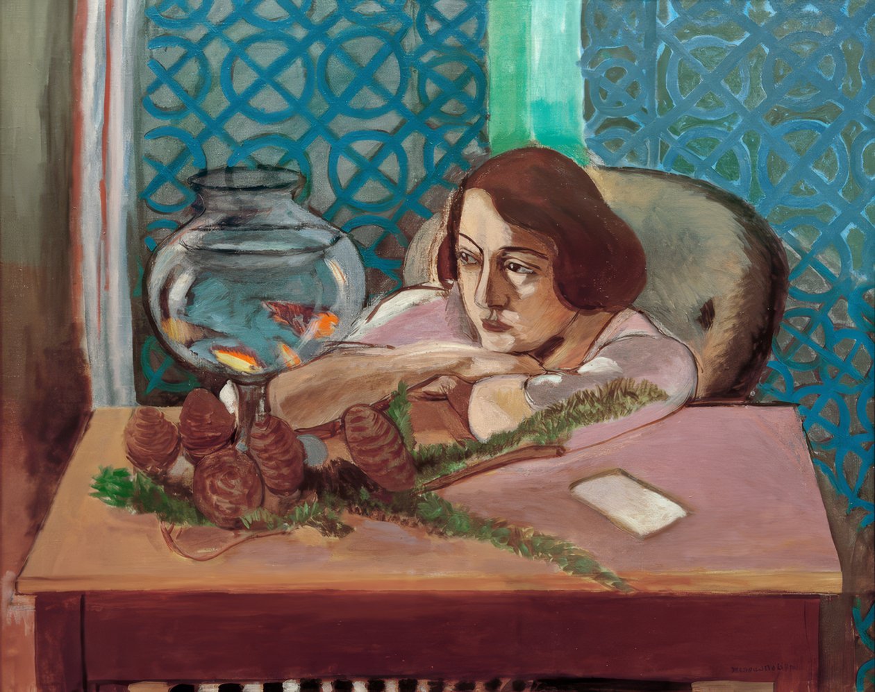 Vrouw voor een aquarium door Henri Matisse