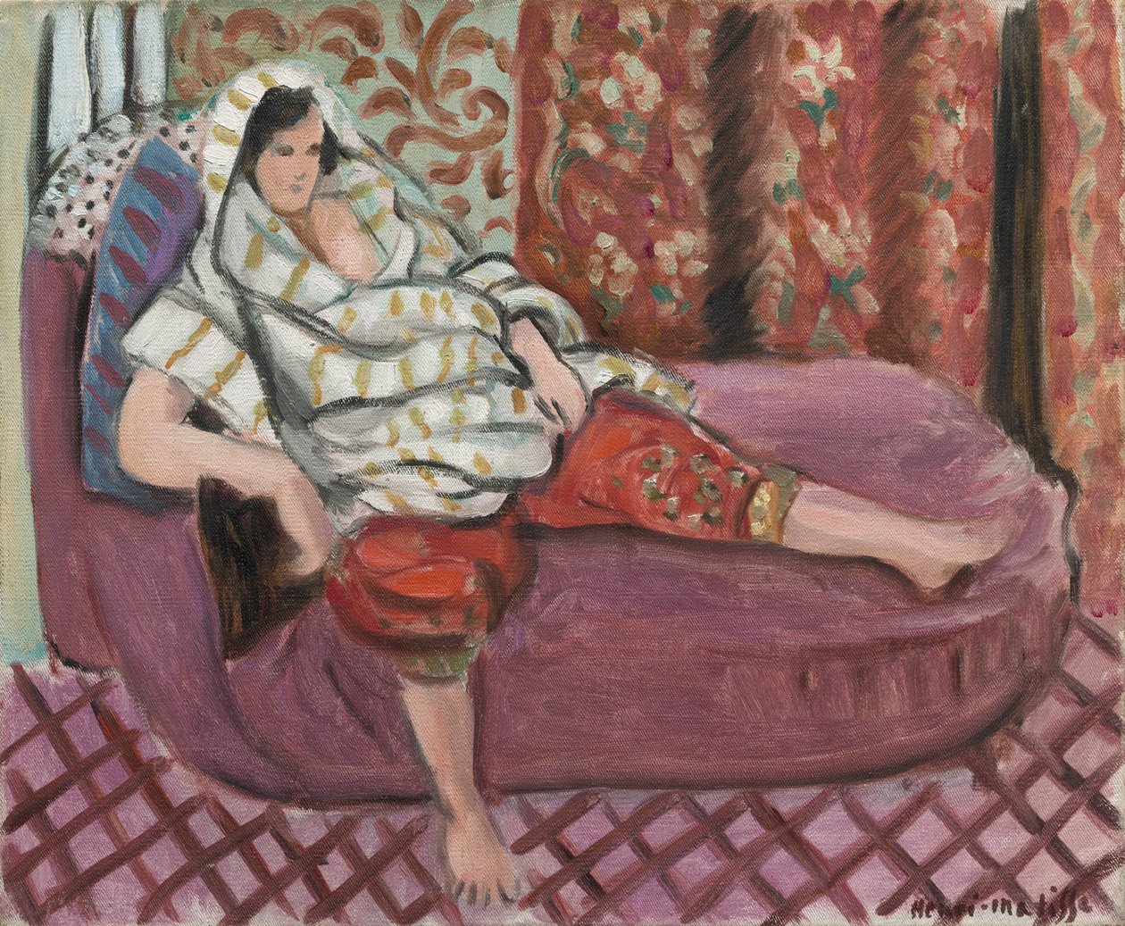 Vrouw op een roze divan door Henri Matisse