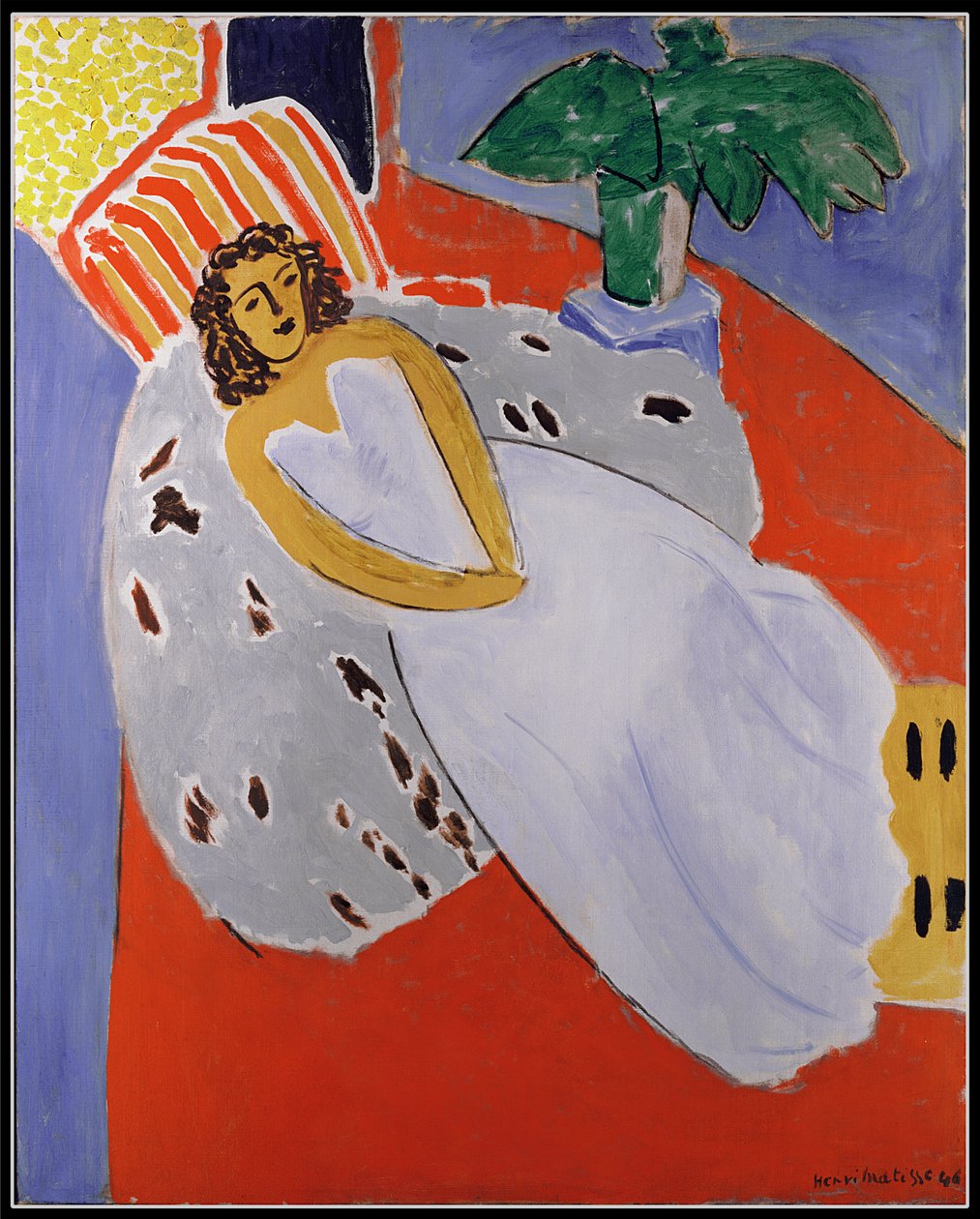 Jonge vrouw in wit, rode achtergrond door Henri Matisse