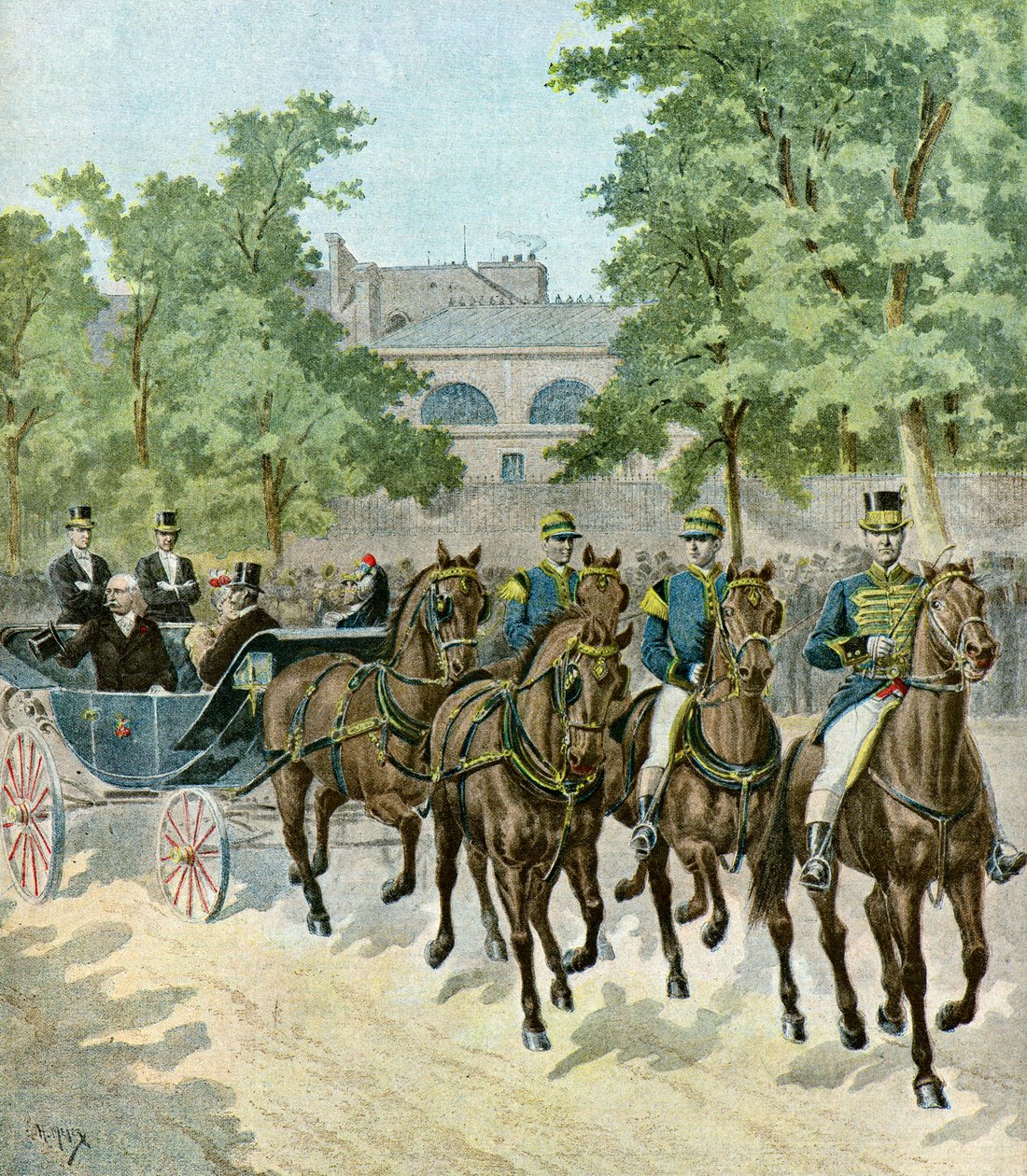 Aankomst van Felix Faure op het hippodroom,1895 (Illustratie) door Henri Meyer