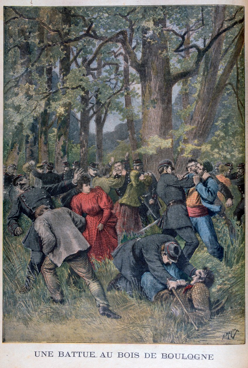 Gevecht tussen gendarmes en burgers in het Bois de Boulogne, Parijs, 1895 door Henri Meyer