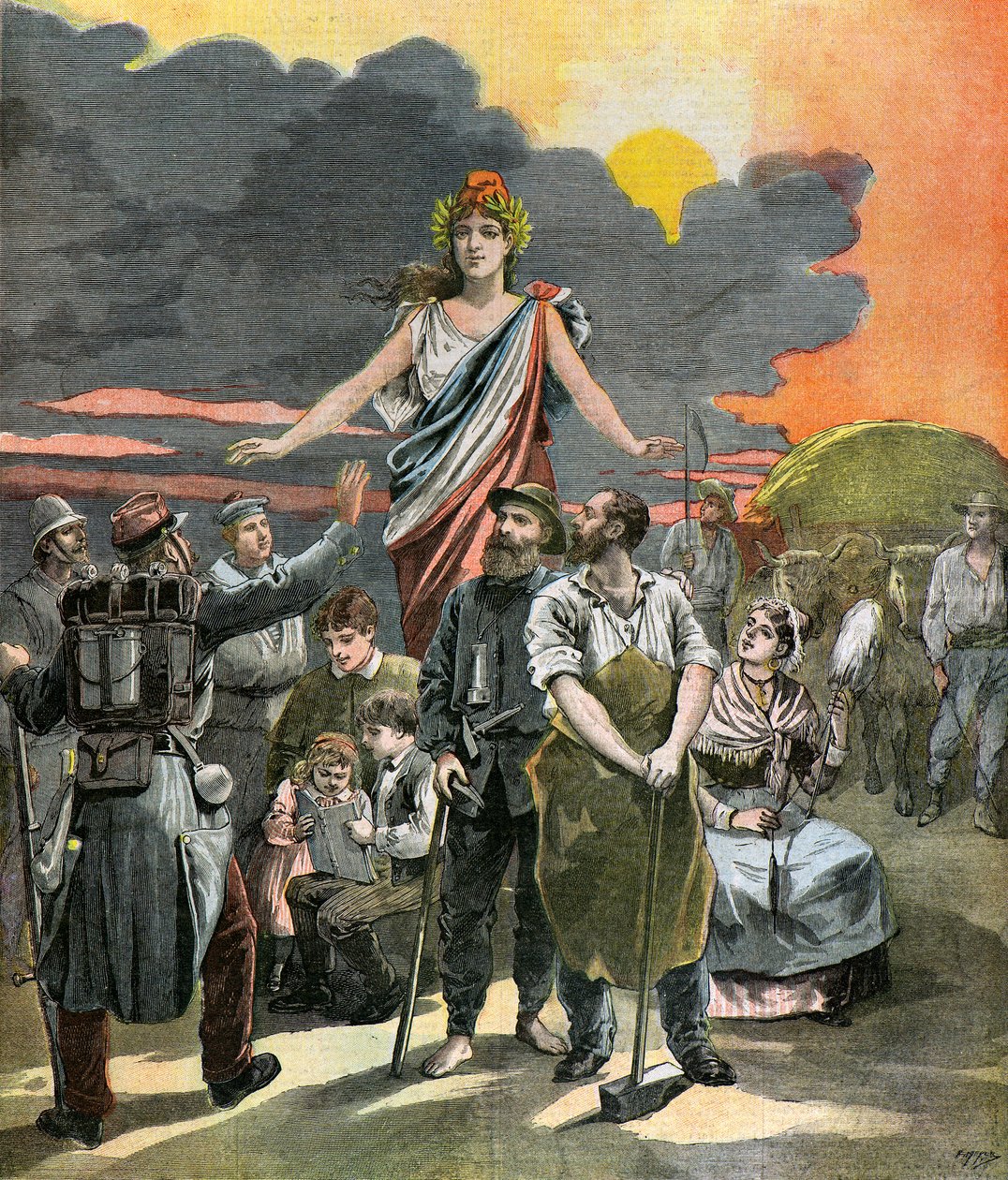 Allegorische gravure van de Franse Republiek door Henri Meyer