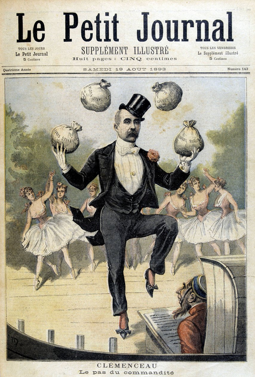Georges Clemenceau jongleert met de Britse ponden - in "Le Petite Journal" van 19/08/1893 door Henri Meyer