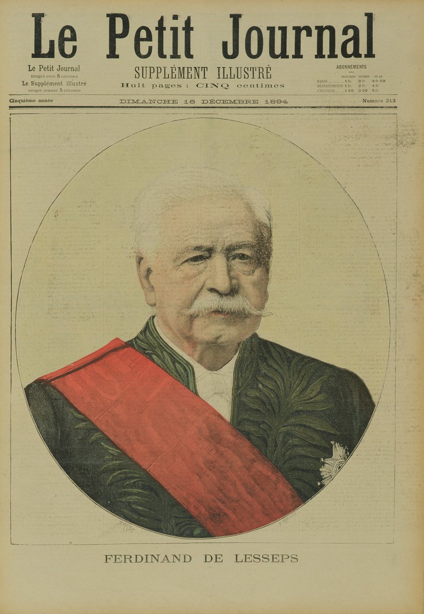 Portret van Ferdinand Marie de Lesseps (1805-94) uit Le Petit Journal, 16 december 1894 door Henri Meyer