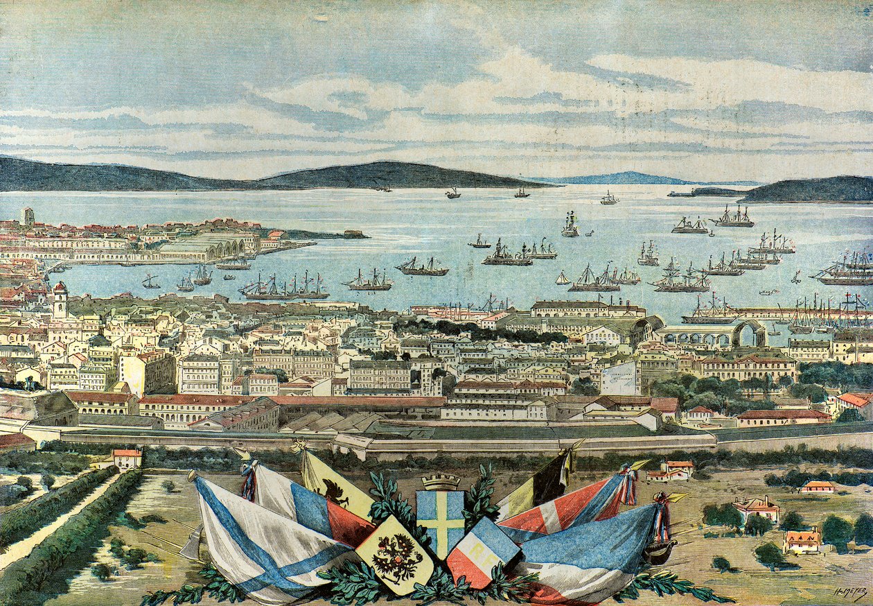 Uitzicht op de haven van Toulon door Henri Meyer