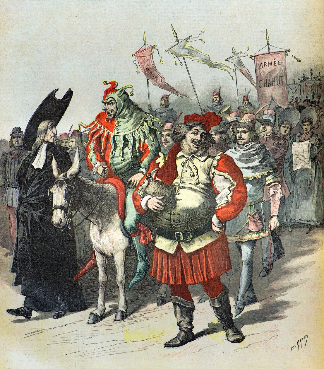 parade van vermomde parijse studenten door Henri Meyer