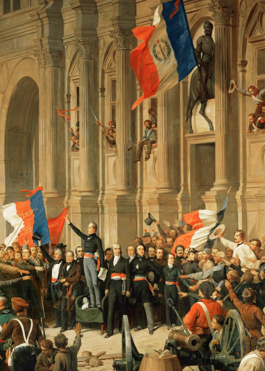 Revolutie van 1848: De dichter Alphonse de Lamartine verwerpt de rode vlag van extreem-links ... door Henri Philippoteaux