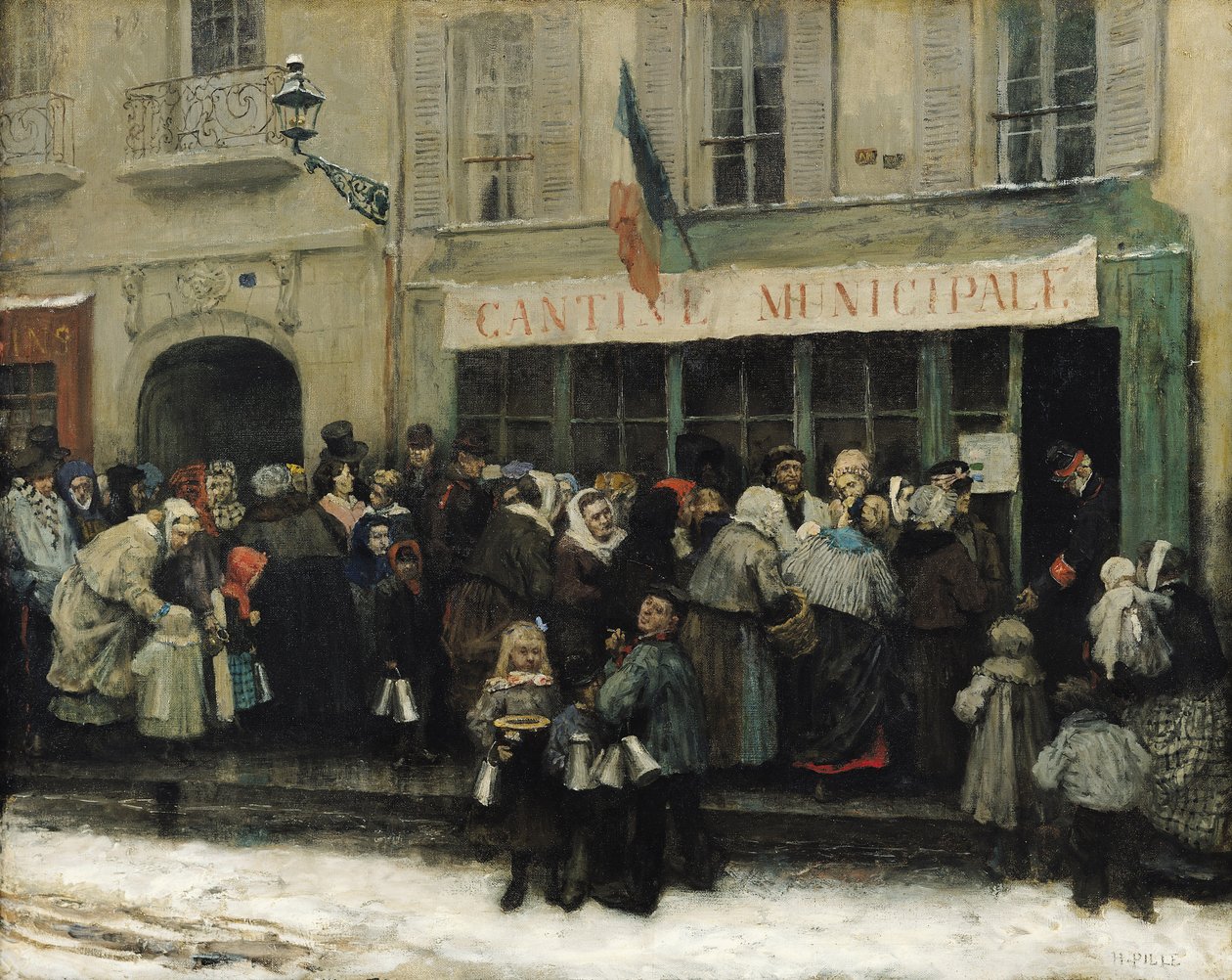 Een Soepkeuken tijdens het Beleg van Parijs, na 1870 door Henri Pille