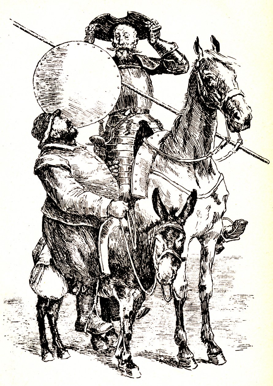 Don Quichotte op zijn paard, naast Sancho op zijn ezel door Henri Pille
