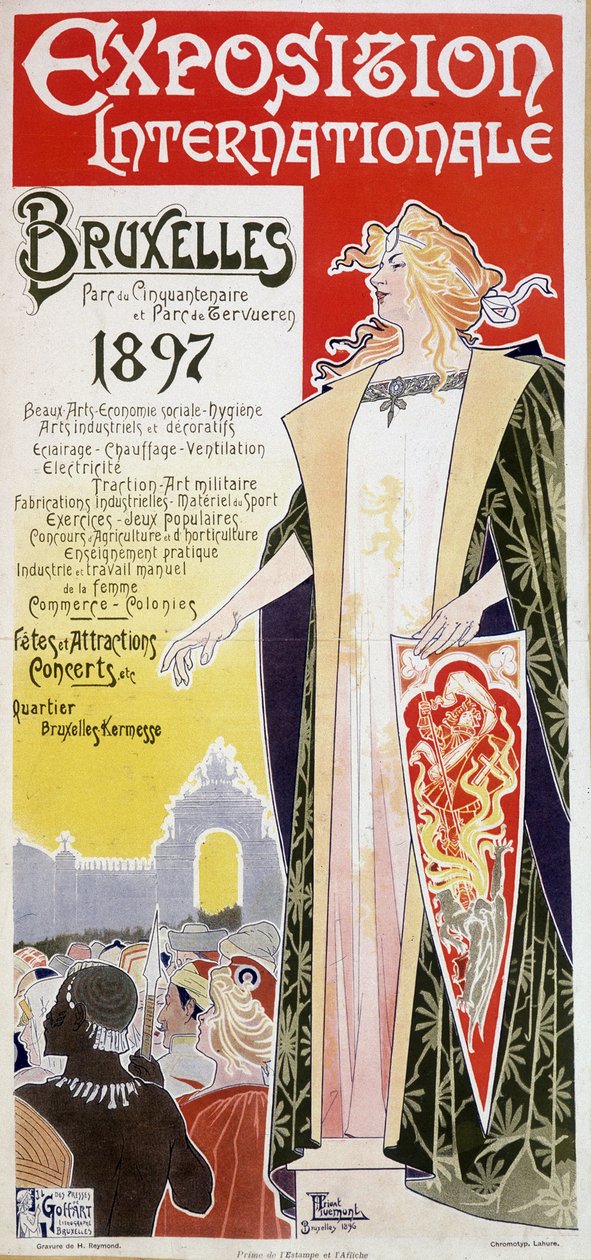 Poster van de Brusselse Internationale Tentoonstelling 1897 door Henri Privat Antoine Theodore Livemont (soms genoemd Privat-Livemont) (1861-1936) door Henri Henri Antoine Théodore Livemont