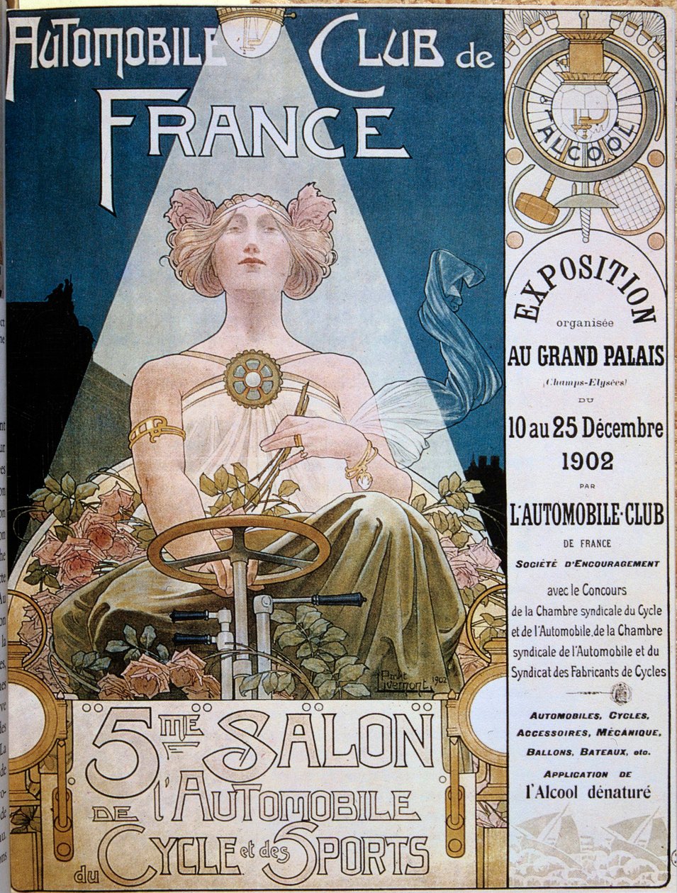 Poster van de Automobile Club de France tijdens de 5e Autoshow in het Grand Palais de Paris in 1902, illustratie door Henri Privat-Livemont (1861-1936), Versailles, Gemeentelijke Bibliotheek door Henri Henri Antoine Théodore Livemont