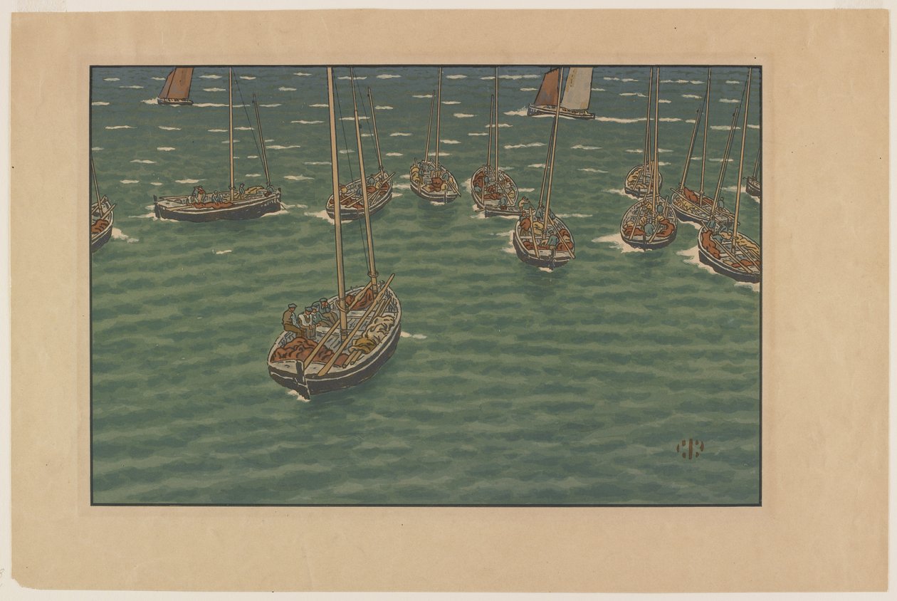 Boten voor anker in Tréboul, plaat 5 uit, "Le Beau Pays de Bretagne" door Henri Rivière