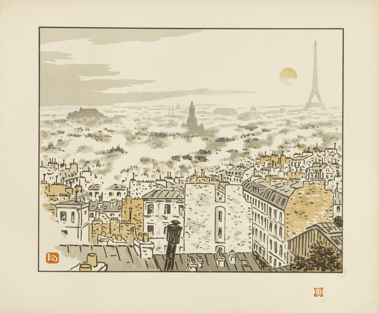 Vanaf de rue des Abbesses [De zesendertig gezichten op de Eiffeltoren] door Henri Rivière